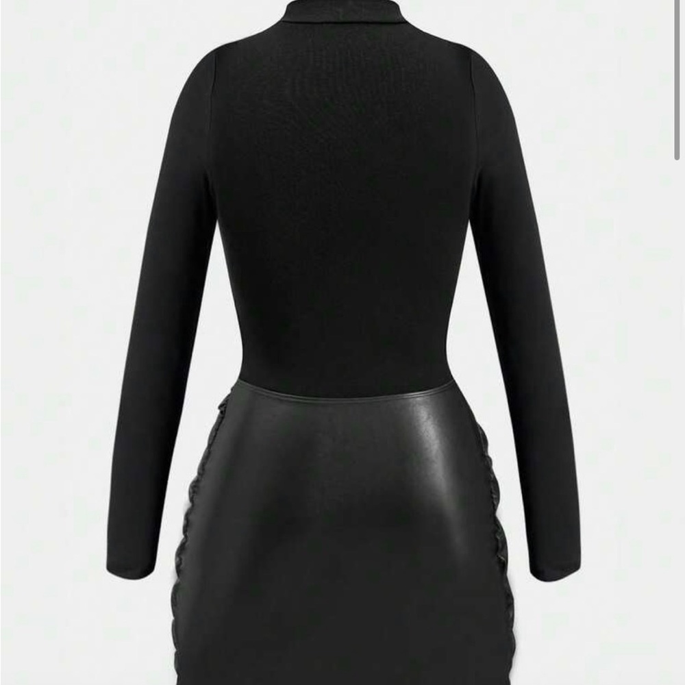Chic Black Faux-Leather Knot Mini Skirt Dress - Picture 2 of 3
